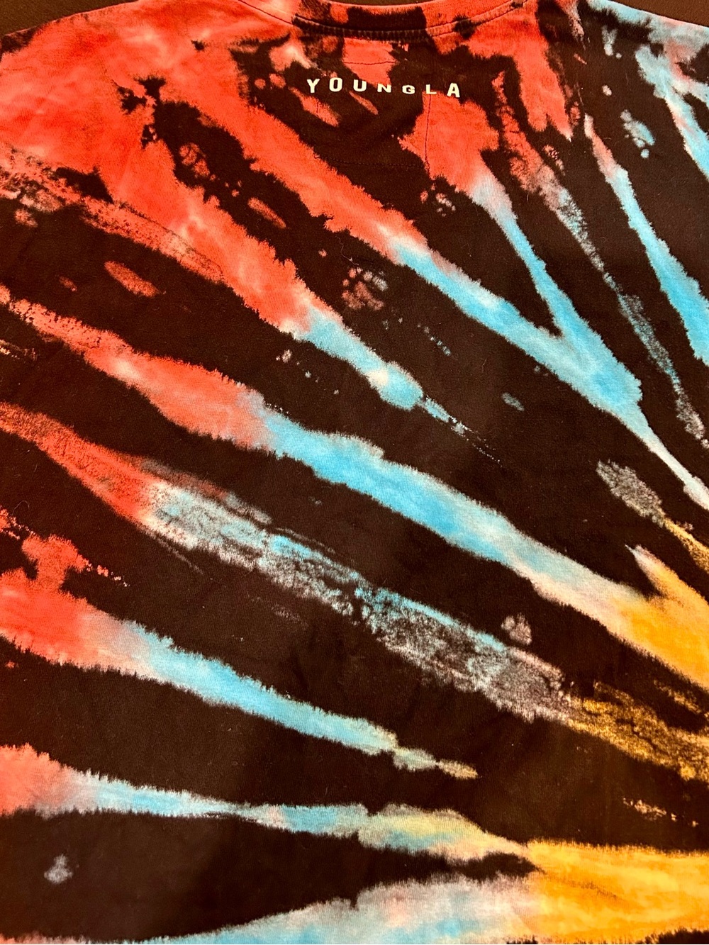 YoungLA Men’s Tie-Dye Burst Crewneck Tee with Blue, Yellow & Coral - Medium - Picture 5 of 5